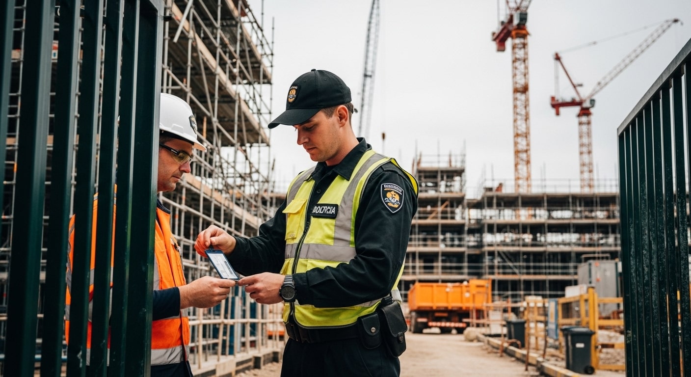 Fast Sydney security services providing guards at a construction site entrance.